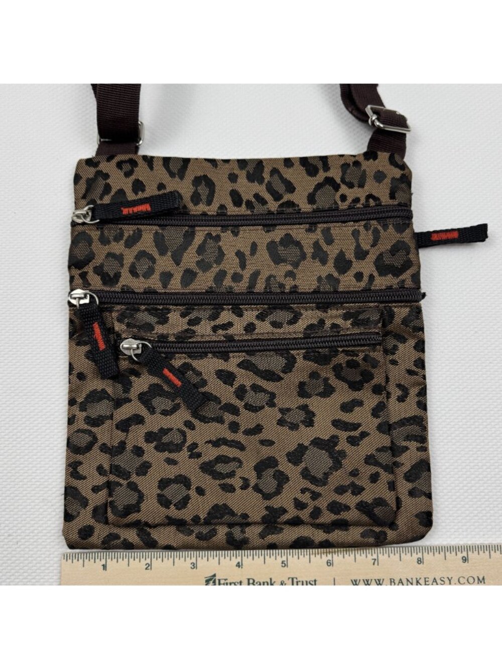 Leopard Print Crossbody Bag Adjustable Strap Multiple Zipper Pockets Purse - Picture 9 of 11